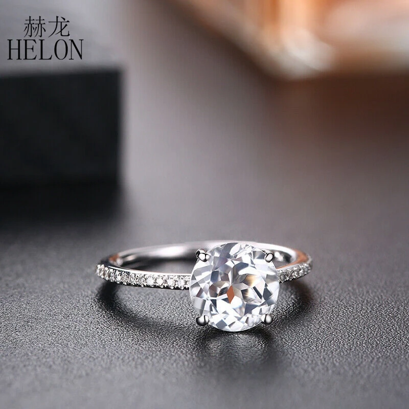 HELON 2ct Moissanite кольцо Твердое 18 к белое золото круглый VVS/GH Выращенный в лаборатории Муассанит алмазное обручальное кольцо женское классическое 4 зубца