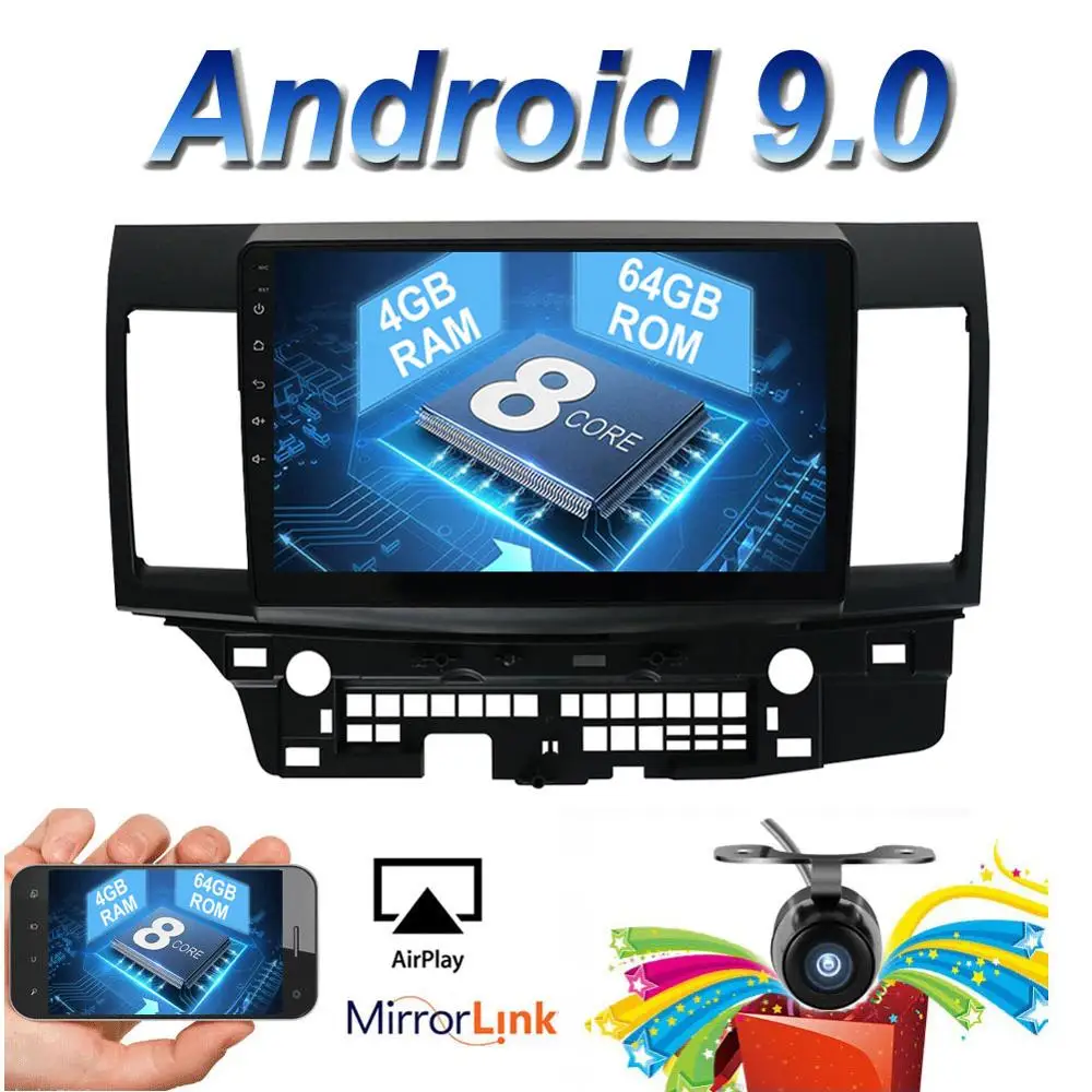  4G RAM 64G HDMI BT 4.0 Two Din Car Multimedia Player Android 9.0 Auto Radio For Mitsubishi Lancer 2