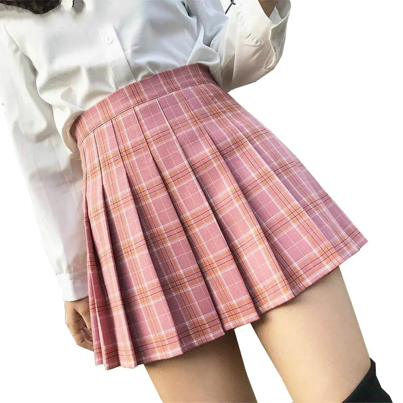 

Pink Mini Skirt Women Preppy Style Summer High Waist Chic Stitching Plaid Pleated Skirt Women Student Sweet Girl Dance Skirts