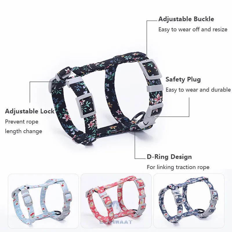Cute Cat Traction Rope Japanese Style Floral Cat Chest Strap Adjustable Pet Cat Leash Cat Collar Harness Leash For Cat Kitten