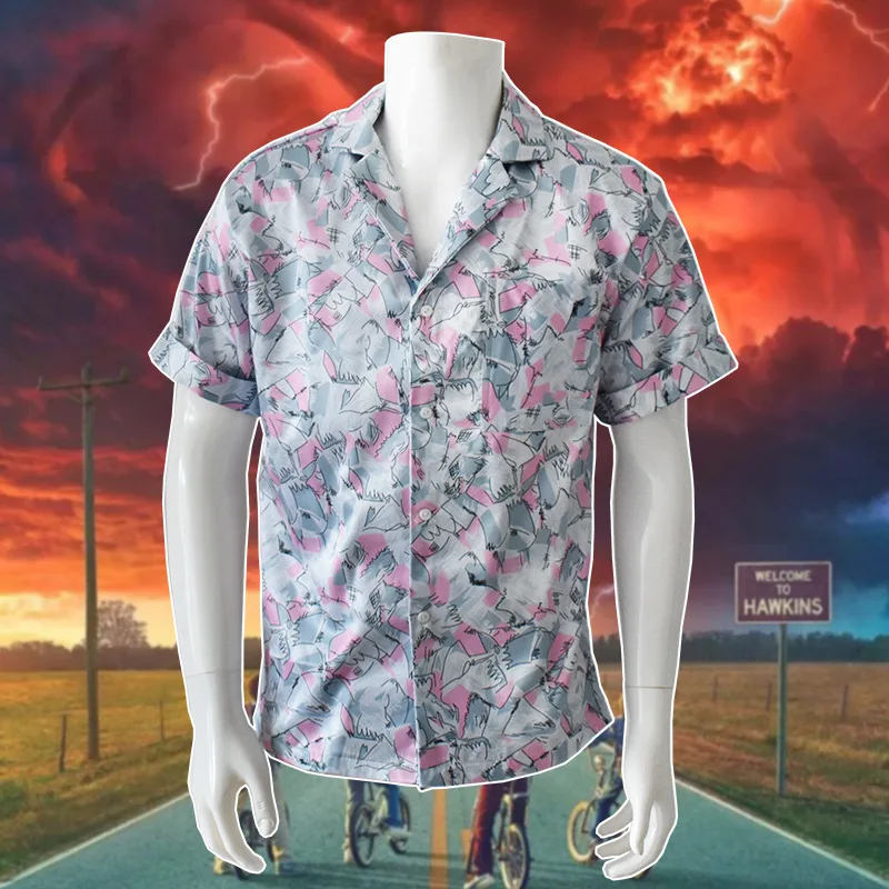 

Stranger Things 3 Jim Hopper Cosplay Costume Shirt Summer Short Sleeve Shirt Blouse 3D Print Halloween Carnival Party Costume