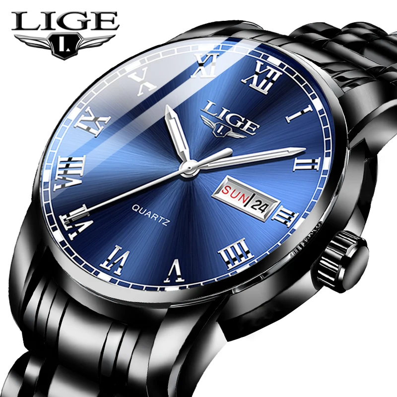 2025 New Watches Mens LIGE Top Brand Fashion Date Week Male