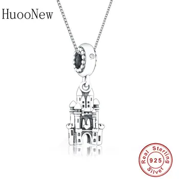 

925 Sterling Silver Vintage Regal Castle Love Heart Collar Pendants Necklaces Neckless Women Jewelry Choker Collier Trinket Gift