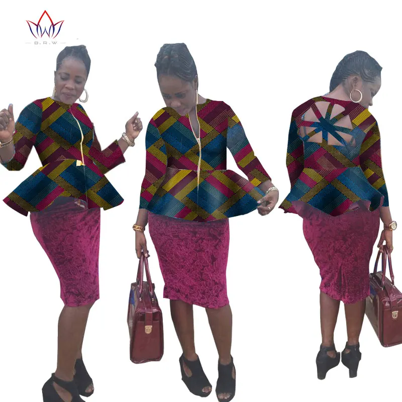 

Fashion African Wax Print Shirt Dashiki Blouse 6xl African Clothes for Women Bazin Riche Hollow Out V-neck Tops WY980