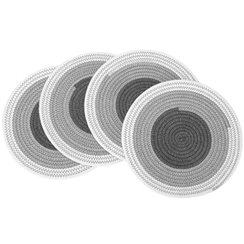 

12 Inch Round Placemats Heat-Resistant, Non-Slip Washable Table Mats for Dinner Table, Cotton Braided Placemats, 4PCS
