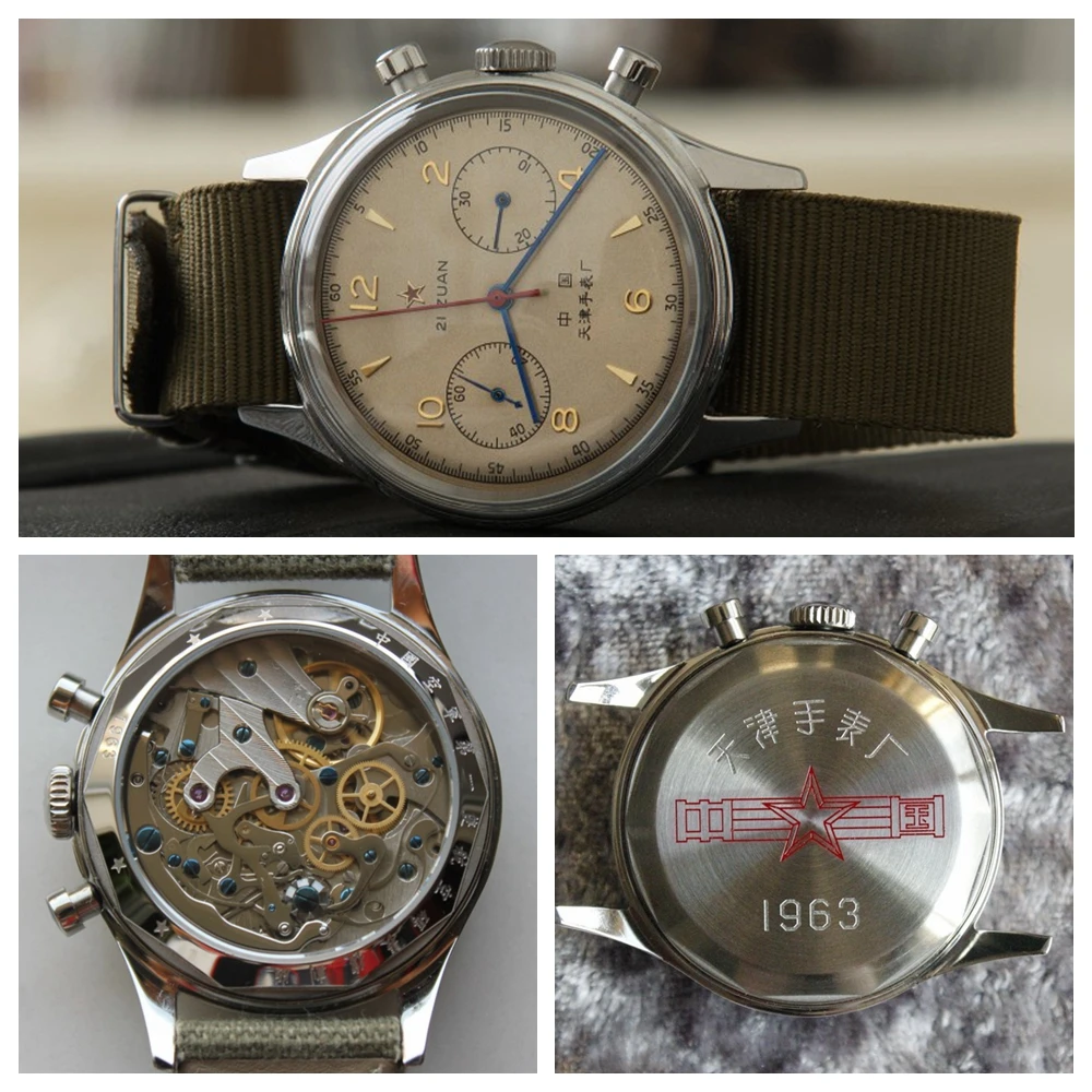 1963 Watch Men Pilot Chronograph Wristwatch Seagull ST1901 Hand Wind Mechanical Movement Air Force 38mm 40mm Reloj Hombre