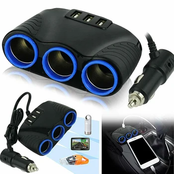 

3 Way Car Lighter Socket Splitter 3-USB Charger Automotive Charging Power Adapter Vehicle Supplies