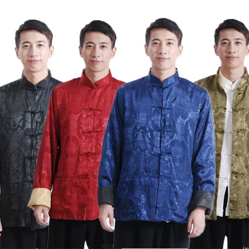 

2019 New Chinese Style Tang Suit Goden Dragon Suit for Men Traditional Wu Tang Kung Fu Outfits Coat Two-way Wear Clothing