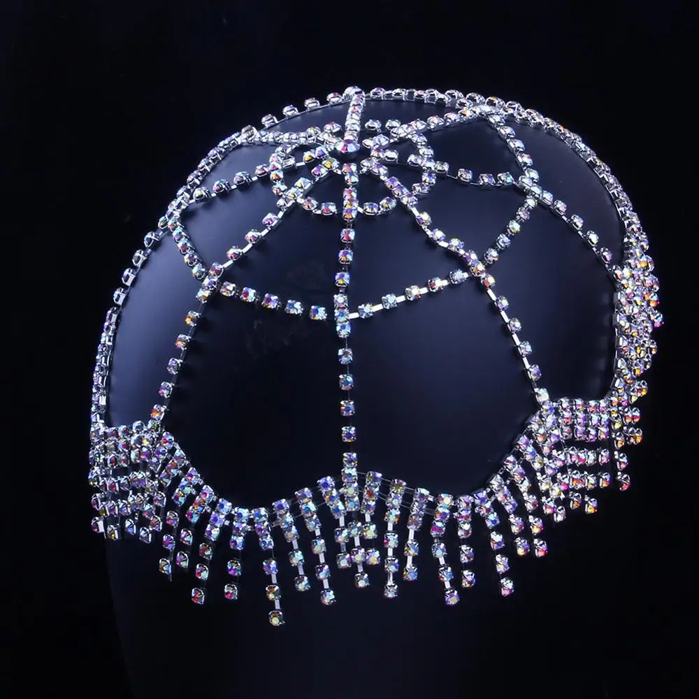  Luxury Rhinestone Forehead Headpiece Tassel Bridal Head Chain for Women Handmade Crystal Hair Piece