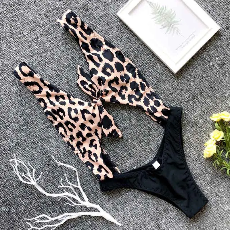 

Bow Knot Swimsuit Women One-piece Swimwear Woman Straps Triangle Monokini Hollow Out Push Up Swimming Suit For Women 2019 Summer