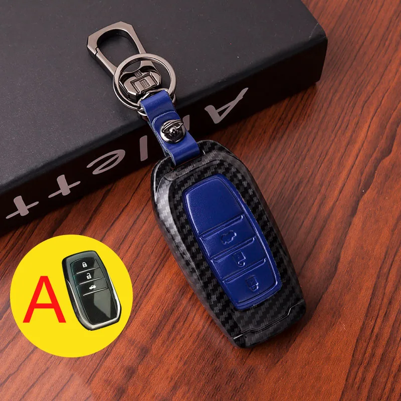 Чехол-брелок из углеродного волокна+ кожи для Toyota Corolla Rav4 Land Cruiser 200 Prado Avensis Auris Yaris Camry - Название цвета: A  Blue