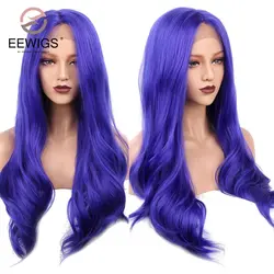 EEWIGS 150% Тяжелая плотность половина ручной работы волосы длинные 22 дюймов Волнистые Омбре синий фиолетовый и розовый парик фронта шнурка