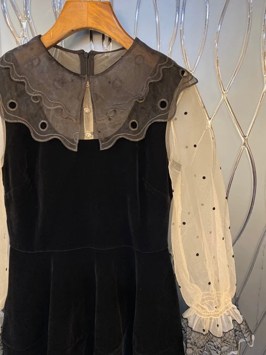 Осенне-зимняя Новинка, женское бархатное платье в горошек с круглым вырезом и длинными рукавами, 1121
