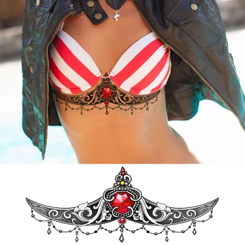 

Waterproof Temporary Tattoo Sticker diamond crystal henna sexy breast chest body art flash tatto fake tatoo for women girl