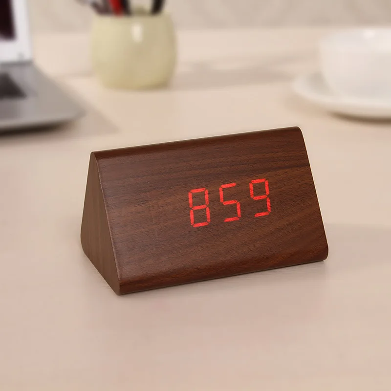 New Style Creative Voice LED Wood Clock Mute Night Light Multi-purpose Alarm Clock USB with Numbers Smart Wood Clock