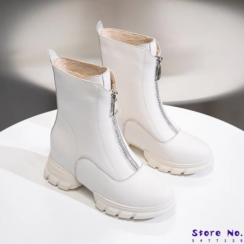 

Women's Retro Tube Ankle Boots Round Toe PU Leather Side Zipper Adjustable Buckle Autumn and Winter Women Chunky Heel Boots