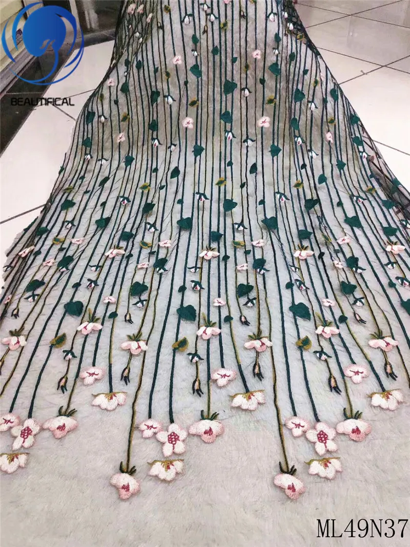 

Beautifical nigerian lace fabrics net lace flowers embroidery fabric for dress Latest design french lace fabric 5yards ML49N37