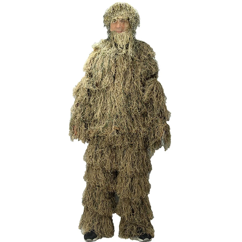Дети Ghillie костюм PUBG охотничья одежда камуфляж военный комплект камуфляж пончо тактическая Униформа Снайпер невидимость плащ - Цвет: Desert