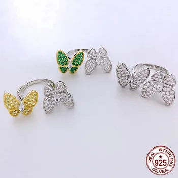 

S925 Ring Personality Fashion Classic Double Butterfly Inlaid Hao Shi Style Temperament Couple Lady Jewelry new hot