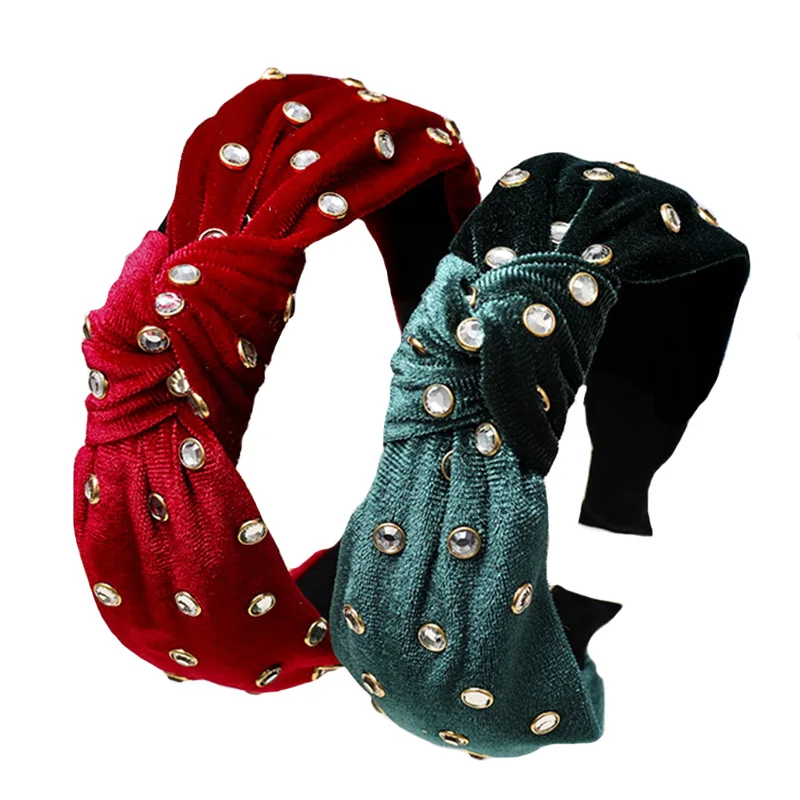 Winter Velvet Knot headband For Women Cross Bow Rhinestones Hair band Hoops Hair Accessories Girls Turban Fashion Party Headwear