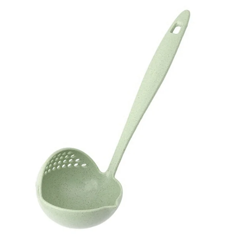 Big deal 2 In 1 Hot Pot Dinnerware Porridge Soup Spoon With Filter Skimmer Kitchen Utensil Long Handle Colander green