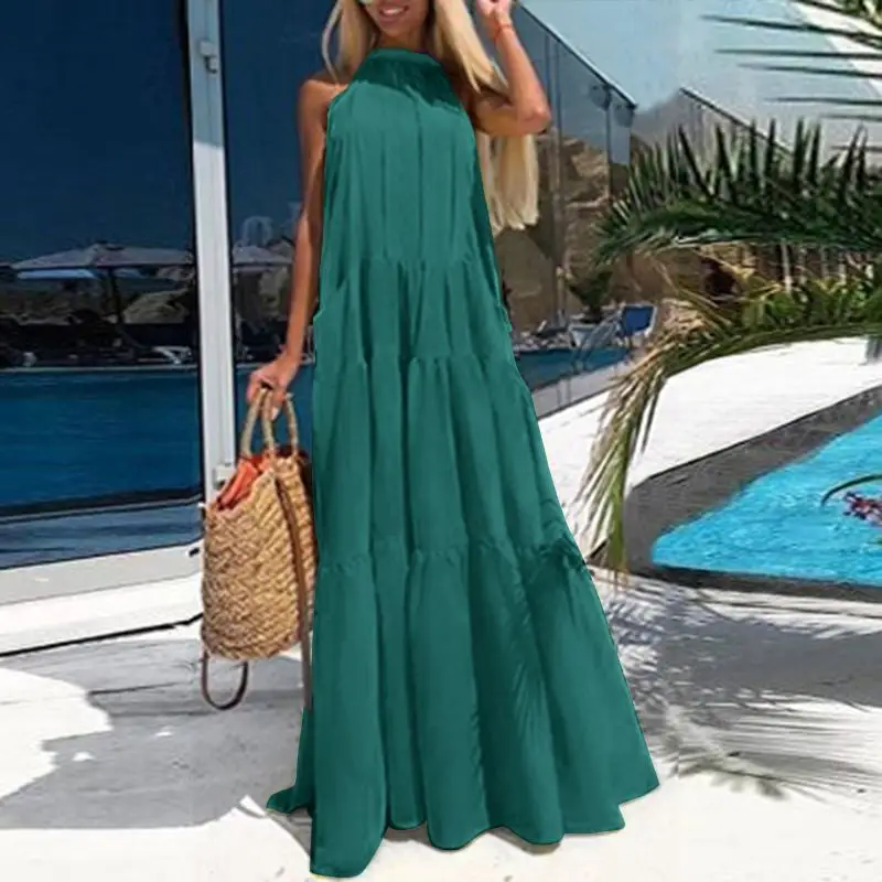 Plus Size Woman Summer Sundress 2020 ZANZEA Elegant Ruffles Dress Casual Halter Neck Maxi Vestidos Female Beach Dresses Sarafans Plus Size Woman Summer Sundress 2020 ZANZEA Elegant Ruffles Dress Casual Halter Neck Maxi Vestidos Female Beach Dresses Sarafans