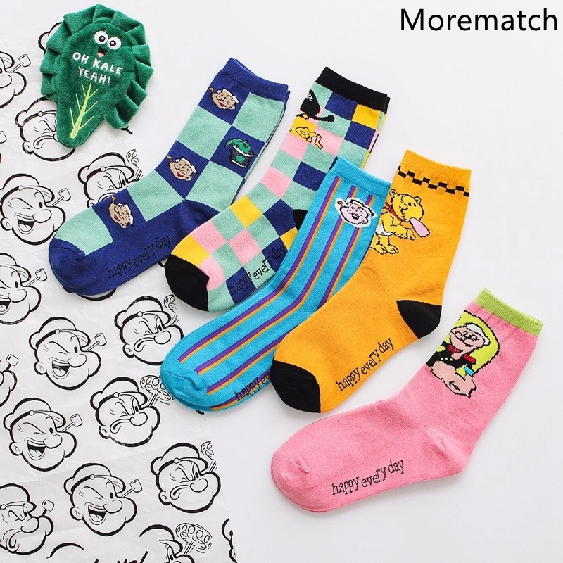 Morematch/1 пара новых модных женских носков; цветные носки с милым рисунком; хлопковые носки без пятки; один размер