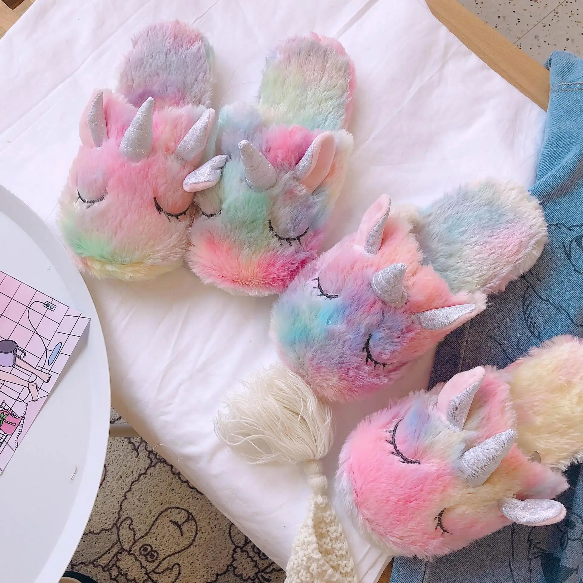 

Girl'S Heart Unicorn Cotton Slippers Women's Cute Students Korean-style Dormitory Indoor Winter Plush Slipper Household Floor Sh