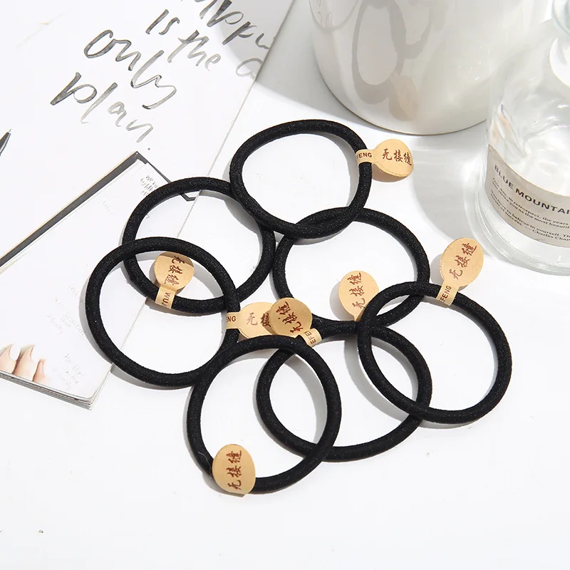 New style seamless labeling rubber band black basic hair tie high elastic hair rope 0.6 thick thread head rope