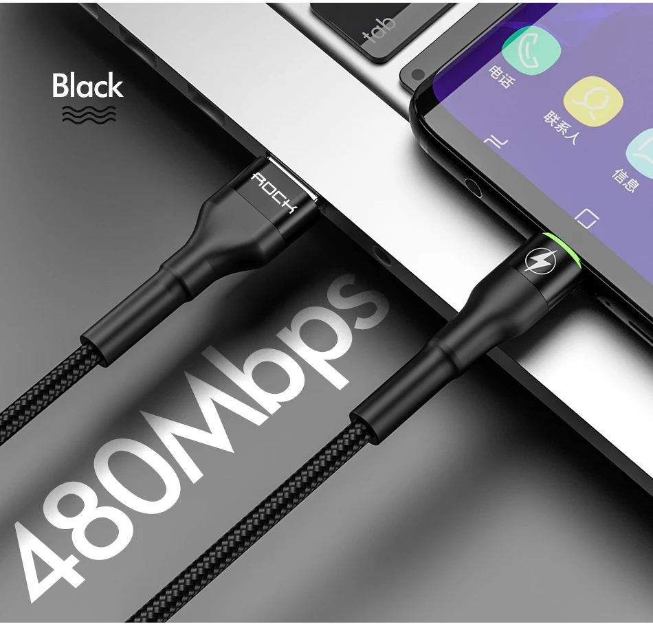ROCK usb type C кабель для samsung S10 S9 S8 huawei P30 Pro 5A светодиодный QC 3,0 4,0 Быстрая зарядка мобильного телефона USB-C кабель