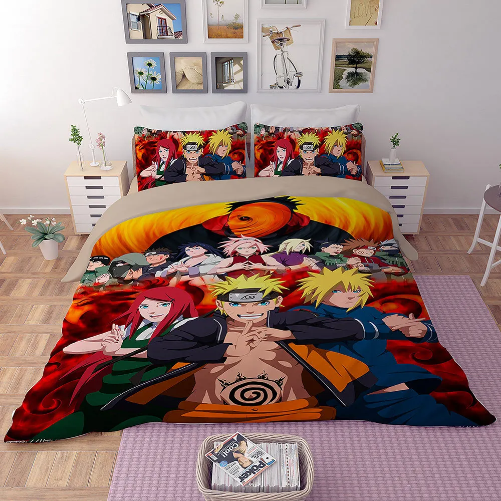 Мультфильм Наруто Аниме 3D постельные принадлежности набор Uzumaki Наруто Учиха Саске одеяло наволочки постельные принадлежности наборы - Цвет: Розовый