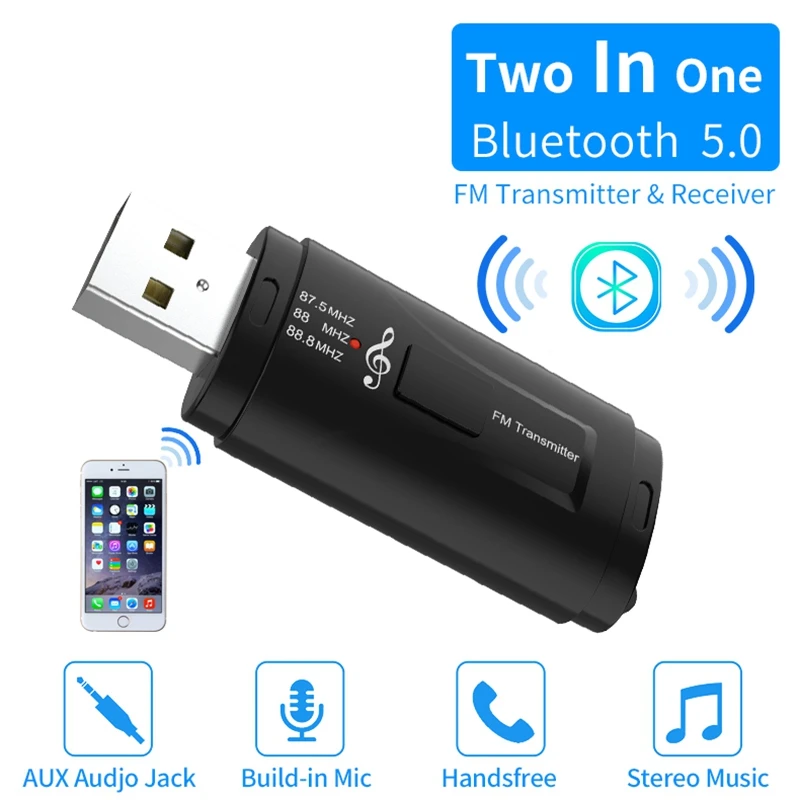 Bluetooth 5,0 FM приемник 3,5 мм Aux аудио стерео адаптер микрофон автомобильный комплект передатчик