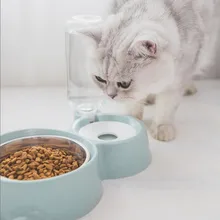 Автоматическая нержавеющая сталь для кормления домашних животных двойные чаши фонтан с питьевой водой и кормушка из нержавеющей стали для собак кошек