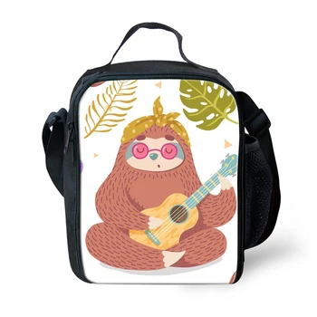 

HYCOOL Student Lunch Bag for Kids Cute Cartoon Sloth Guitar Pattern Picnic Food Storage Bags Working Dinner Custom Bento Box Bag