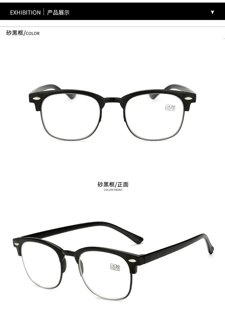 С плоскими стеклами и половинной рамкой очки для чтения мужские и женские компьютерные пресбиопические Магнитные очки женские+ 1,0+ 1,5+ 2,0+ 2,5+ 3,0+ 3,5+ 4,0 404