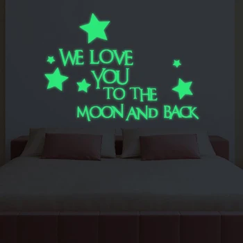 

1 Set Nice Luminous Stickers Letter We Love You To The Moon And Back Stars Kids Bedroom Dormitory Glow In The Dark toy