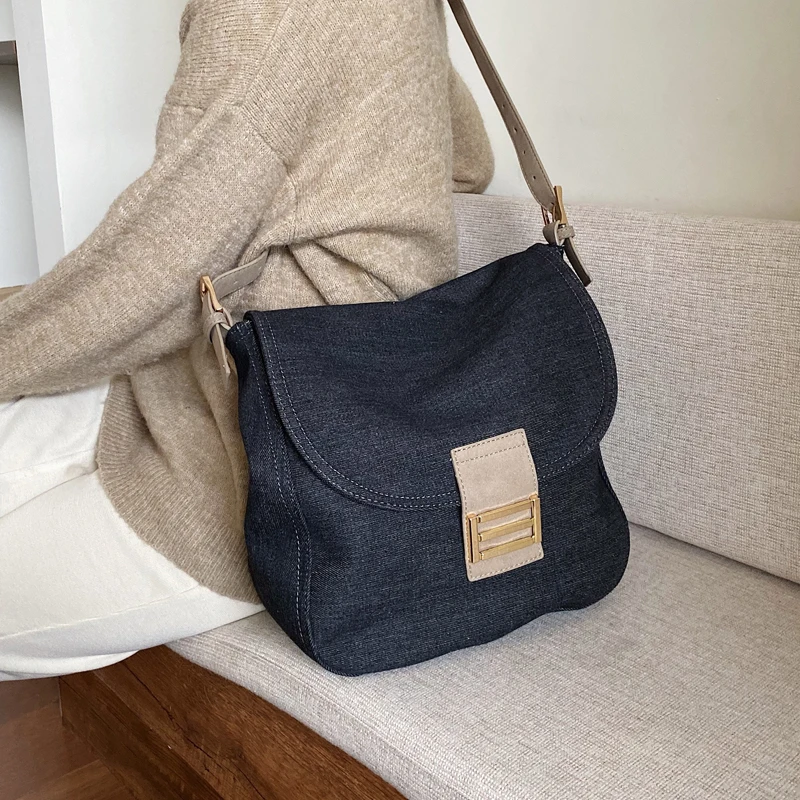 

High-end Fashion Wild Square Denim Crossbody Bag Width 30cm High 29cm Thickness 14cm