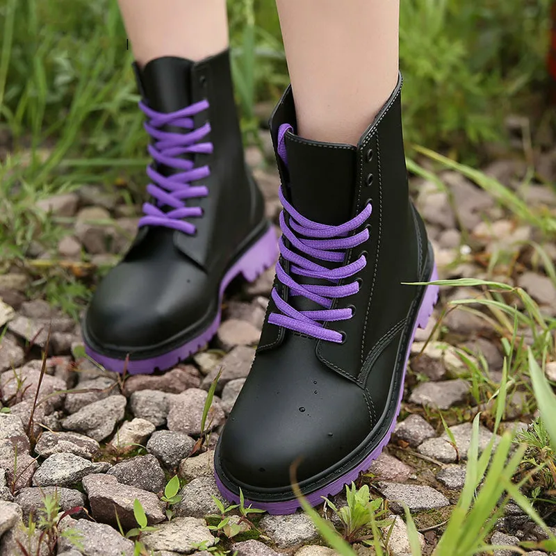 

Women's Fashion Rainboots Waterproof Shoes Woman Mud Water Shoes Rubber Lace Up PVC Ankle Boots Sewing Rain Boots plus size 44