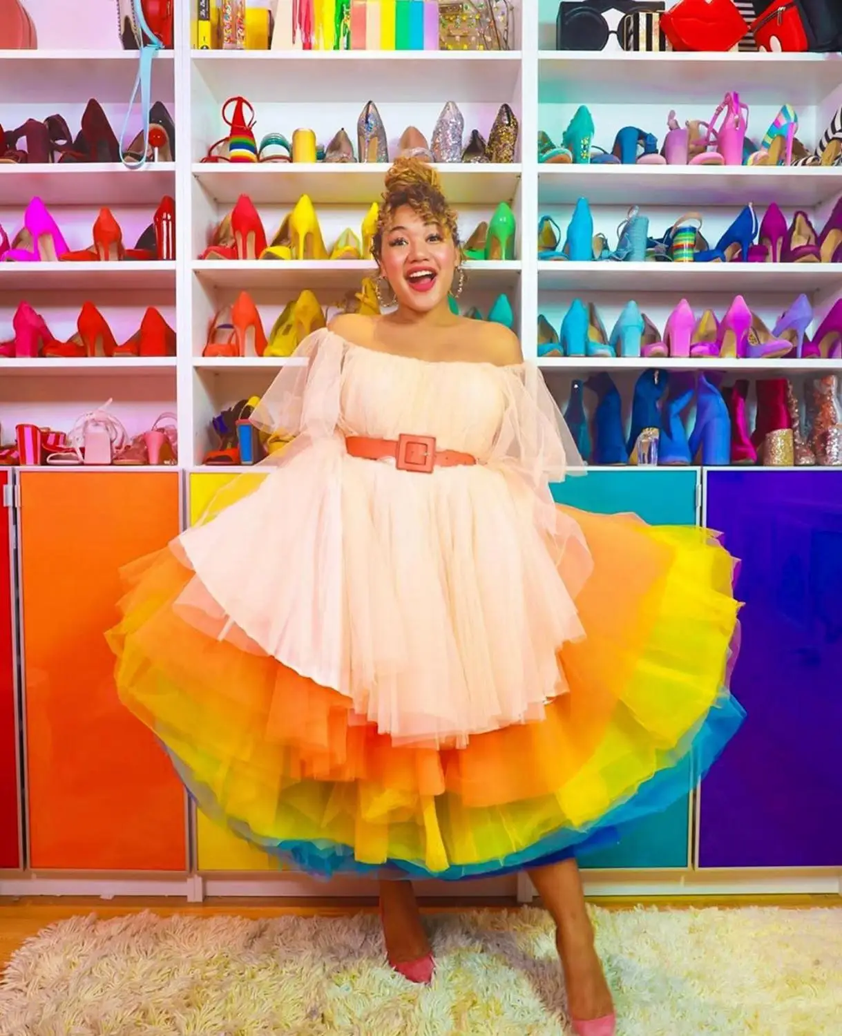 Bella Chic Candy Arcobaleno Colori Misti Gonna In Tulle Vita Alta Polpaccio A Strati Tulle Gonne Colorate Da Donna Gonna Lunga Moda