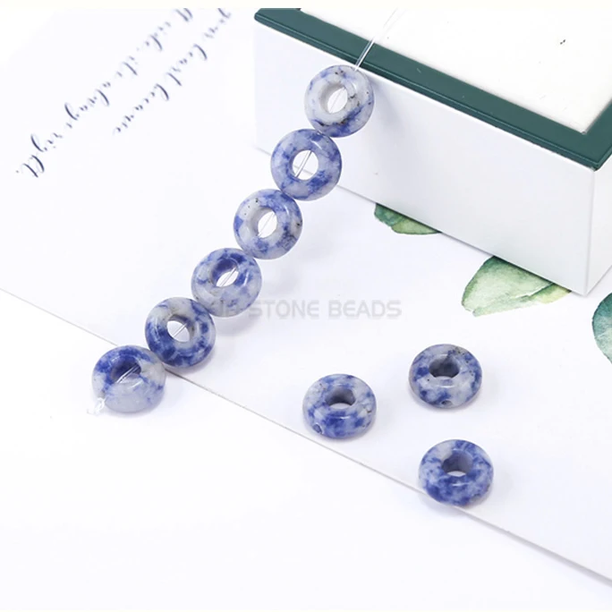 NATURAL BLUE DOTS Бусин с большим отверстием 10 мм Размер отверстия 4 мм натуральный камень, Агат Бусины-разделители для ювелирные изделия, изготовление браслетов DIY - Цвет: NATURAL BLUE DOTS