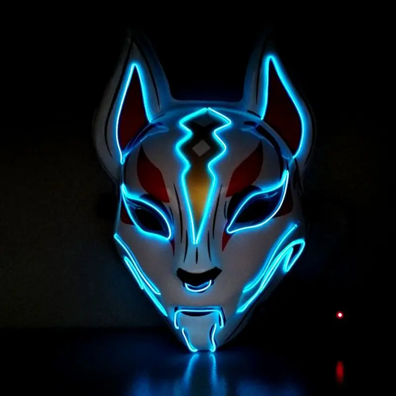 Новая светящаяся маска для Хэллоуина, маска для лица с лисой, вечерние светящиеся маски - Цвет: Синий