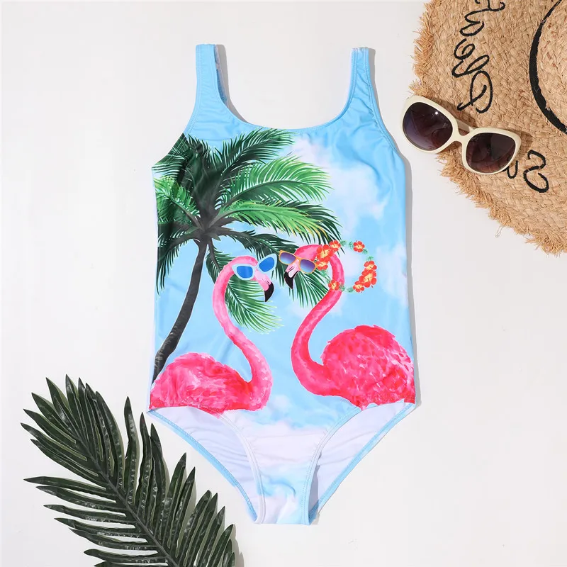 3-14Y Cheap Girls One Piece Swimsuits For Kids Flamingo Print Teenager's Swimming Suit Children Swimwear Girls Beachwear children swimsuit