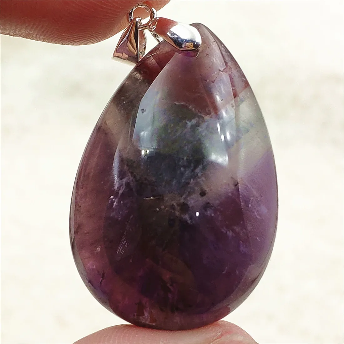 Genuine Natural Cacoxenite Auralite 23 Purple Red Pendant Water Drop Rutilated Bead Women Men AAAAAA