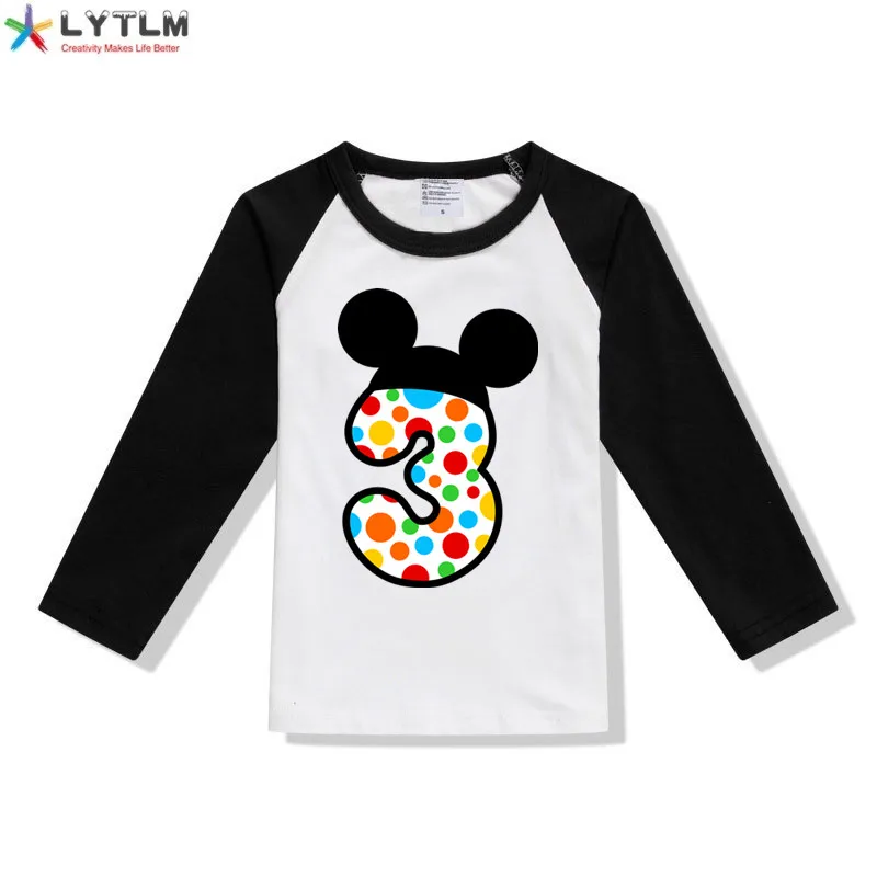 LYTLM футболка с Микки-Маусом и цифрой 1-5 для дня рождения Футболка для мальчиков брендовые Детские топы для девочек, футболки для мальчиков на осень, Anniversaire Enfant