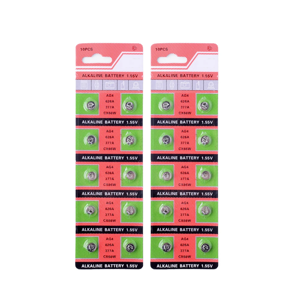 10pcs/pack Cell Coin Alkaline Battery 1.55V AG4 LR626 377A SR626 LR66 177CX66W For Gadgets Watches Camcorders Button Batteries