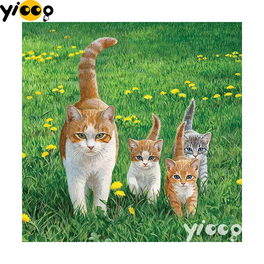 

Full Square/Round Drill 5D diamond embroidery Cats on the grass diamond Painting Rhinestones mosaic Cross stitch Decor FX0171