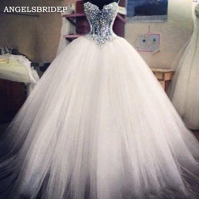 ANGELSBRIDEP-Sweetheart-Ball-Gown-Wedding-Dress-Vestido-De-Noiva-Bling-Bling-Pearls-Floor-Length-Formal-Bohemian