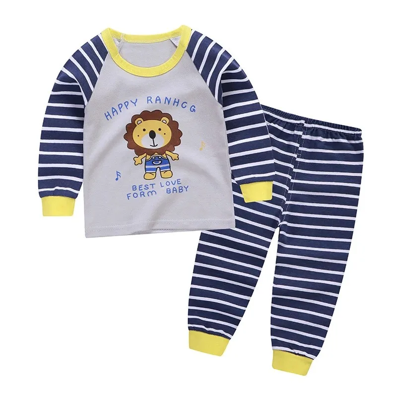 

0-3T Baby Boy Clothes New Autumn Toddler Baby Boy Girl Long Sleeve Cartoon Animal Tops Blouse Striped Trousers Long Pants #m