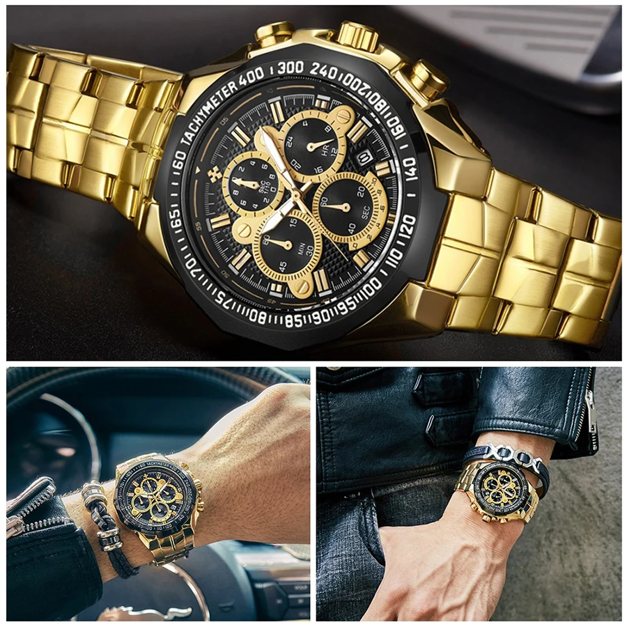2021 WWOOR Men's Watch Top Brand Luxury Black Wrist watch Fashion Sports Chronograph steel Quartz Men Watches Relogio Masculino