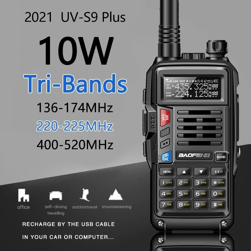 Baofeng 10 W uv-s9 plus Tri-bande VHF/UHF Talkie Walkie main Radios & Casque 